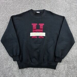 Vintage Harvard University Sweatshirt Mens Large Black USA Made Crimson